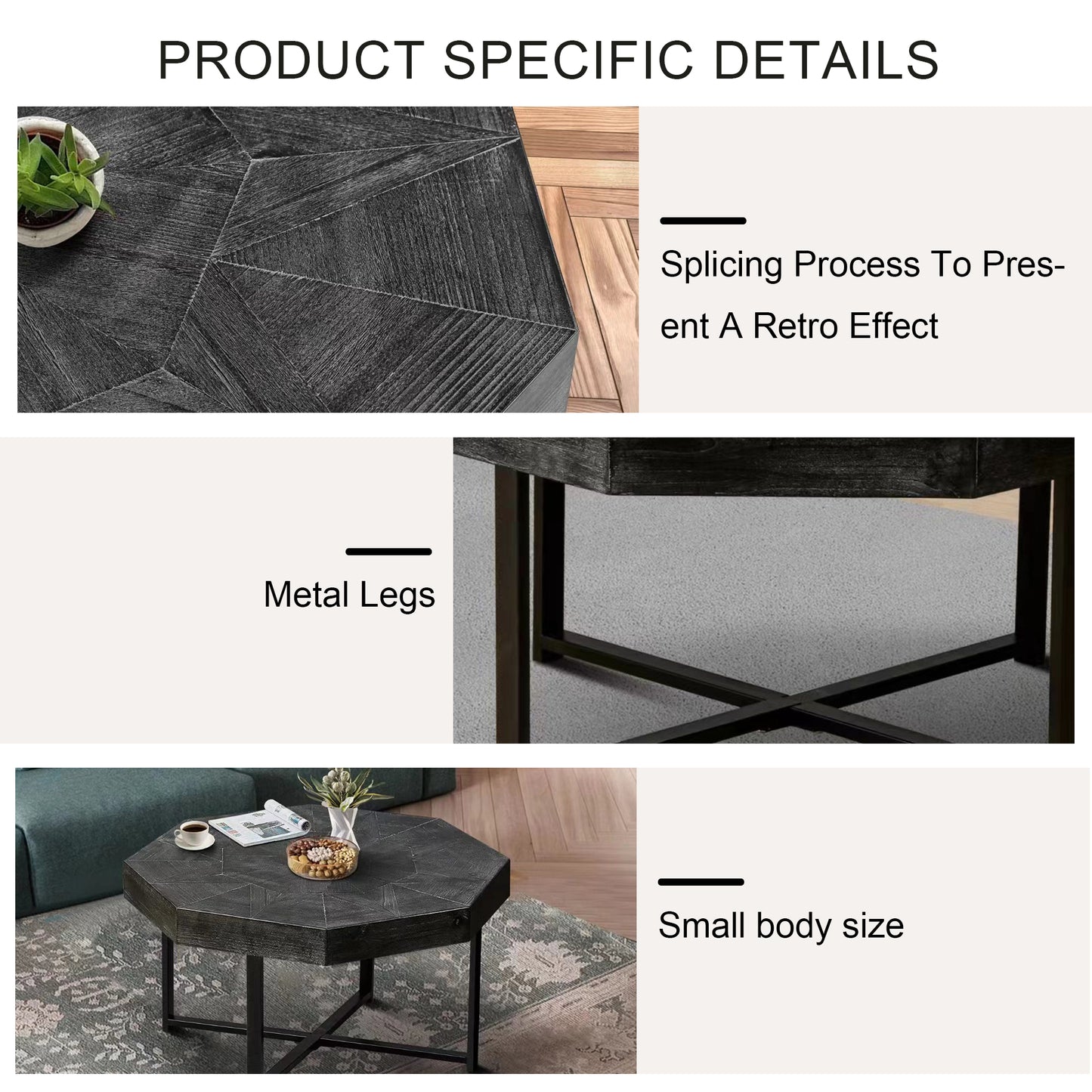 Wooden Octagonal Retro Patchwork Coffee Table