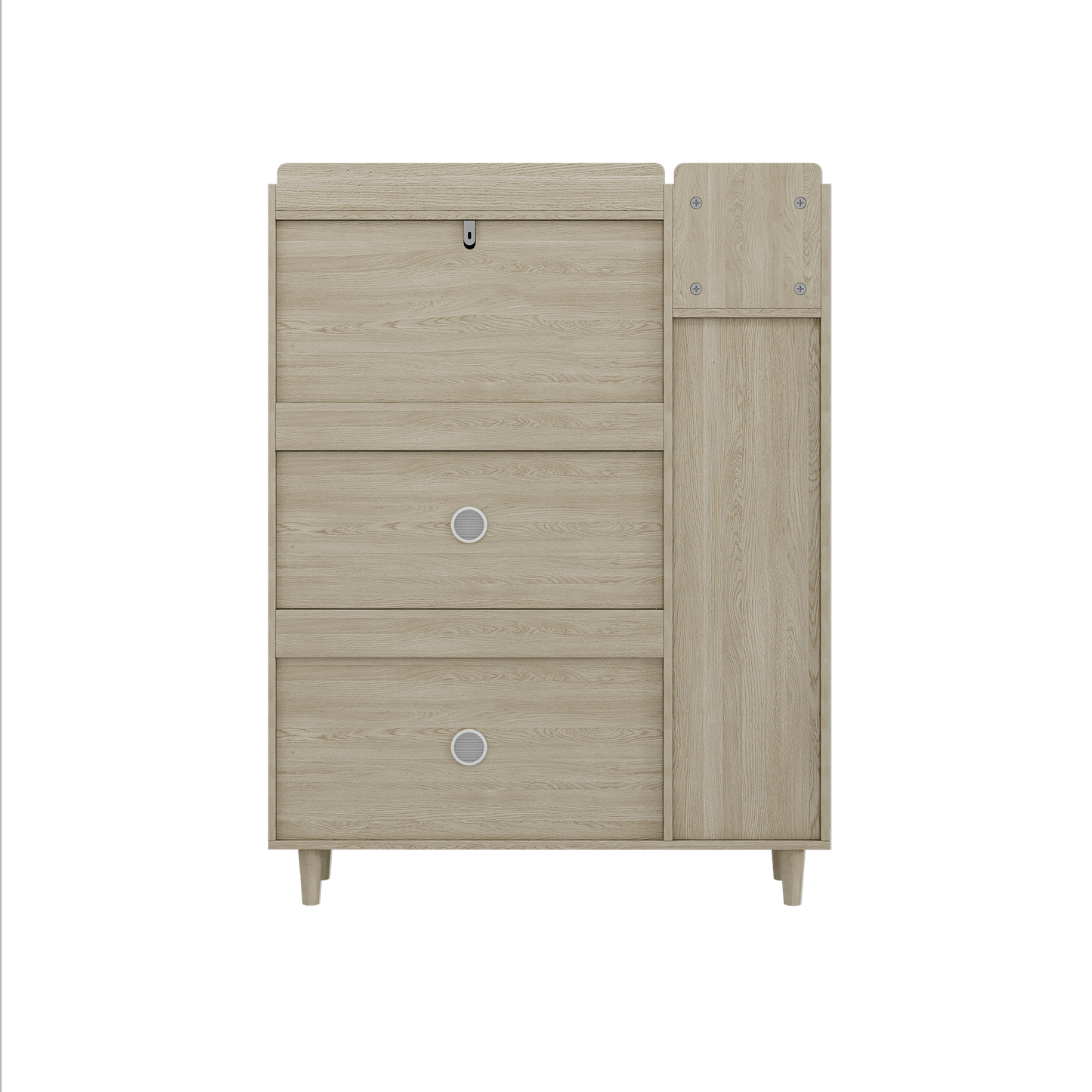 Natural Bohemian Rattan Shoe Cabinet – 3 Flip Drawers, Shelves & Storage Drawer