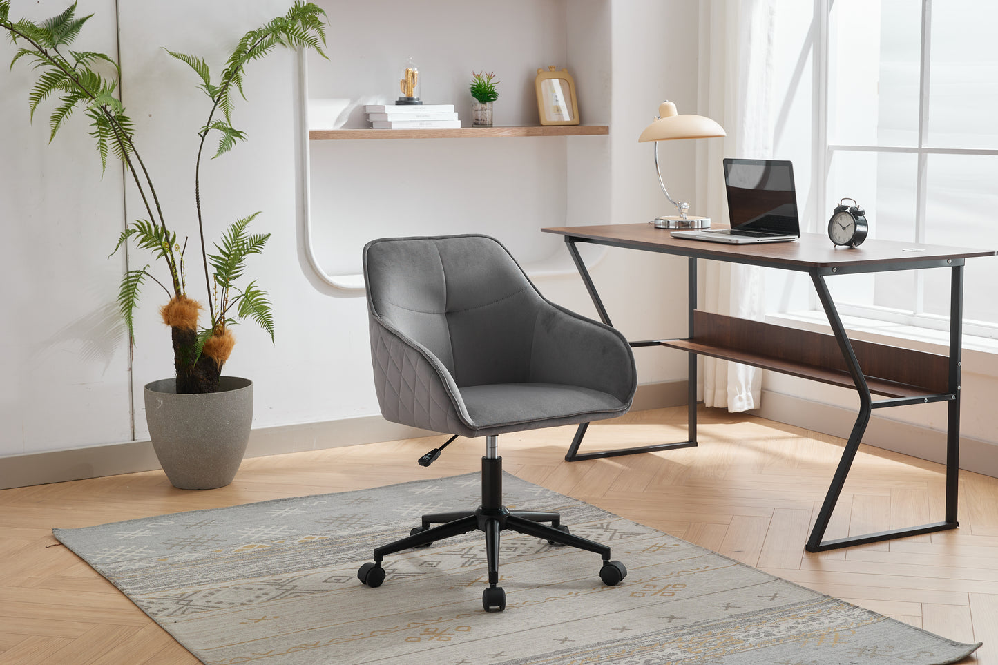 Modern Velvet Office Desk Chair with Wheels – Stylish & Comfortable Home Vanity Chair