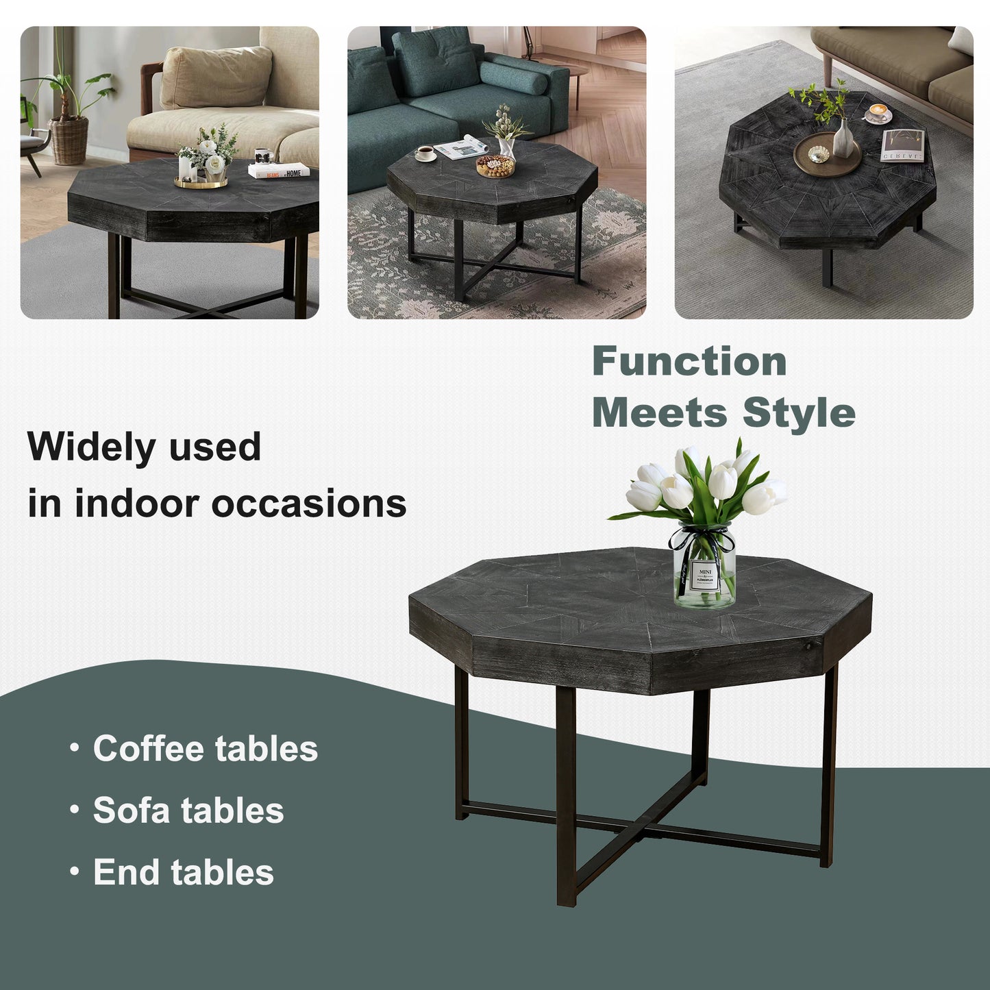 Wooden Octagonal Retro Patchwork Coffee Table