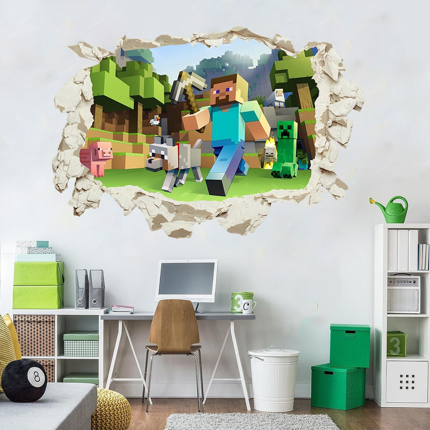 Minecraft Run Away Wall Stickers – Removable PVC Graffiti Decor