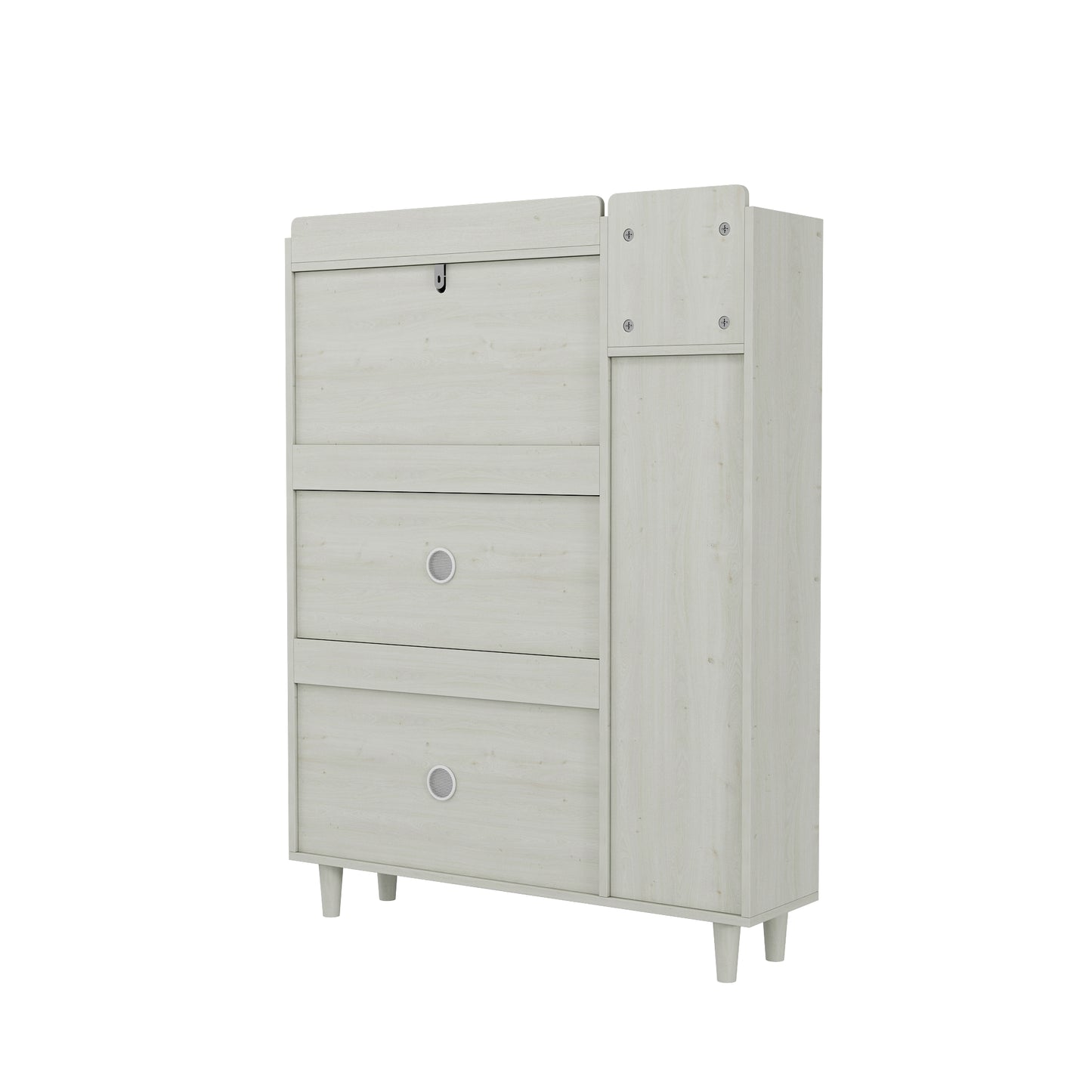 Natural Boho Rattan Shoe Cabinet – 3 Flip Drawers, Open Shelves & Storage Drawer