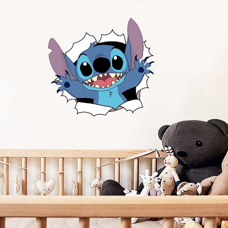 3D Broken Wall Stitch Wallpaper – Self-Adhesive Cartoon Anime Wall Sticker