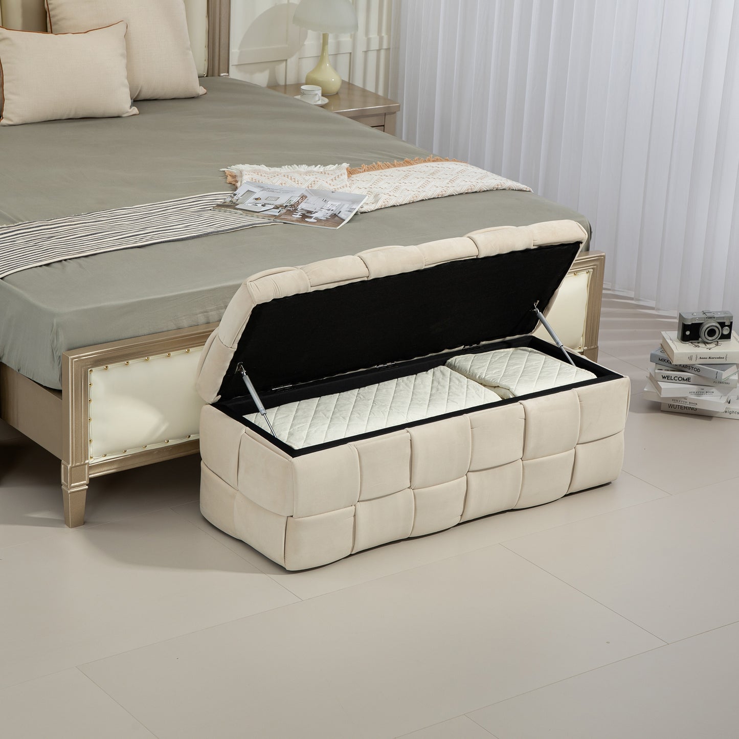 COOLMORE Velvet Storage Ottoman Bench