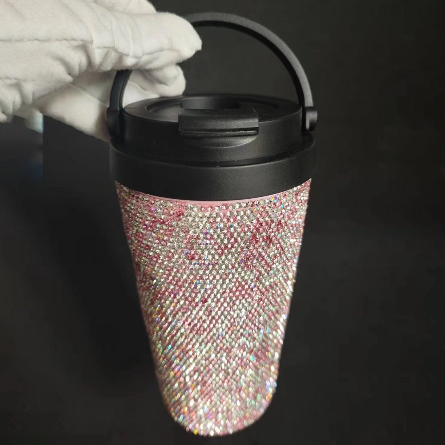 Diamond Inlaid Vacuum Stainless Steel Coffee Cup – 500ml Insulated Car Mug