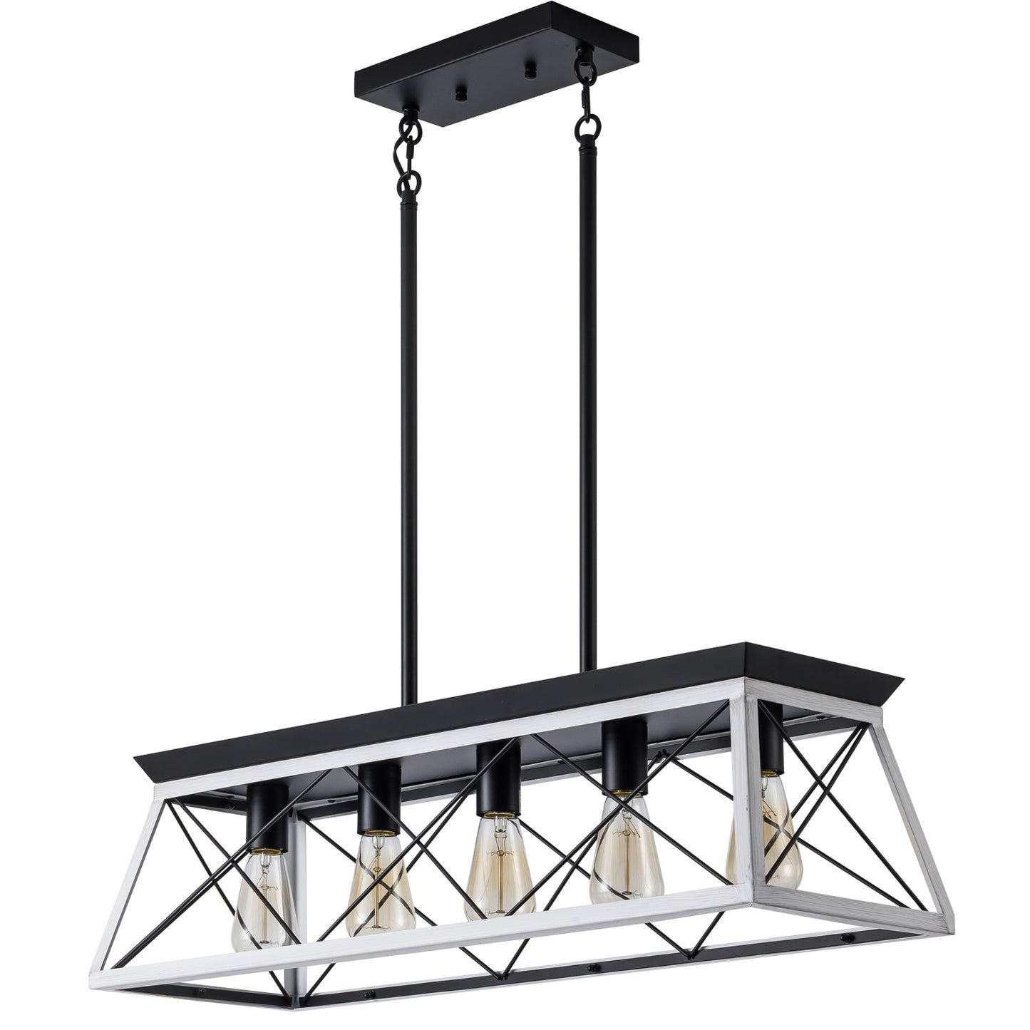 5-Light Farmhouse Chandelier – White Rustic Pendant Light for Dining Room & Kitchen