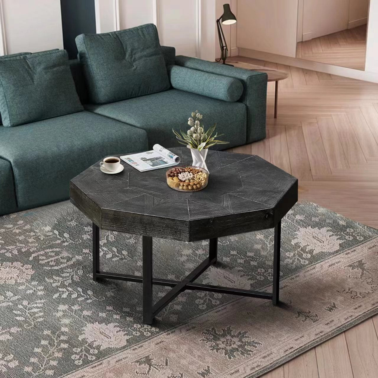 Wooden Octagonal Retro Patchwork Coffee Table