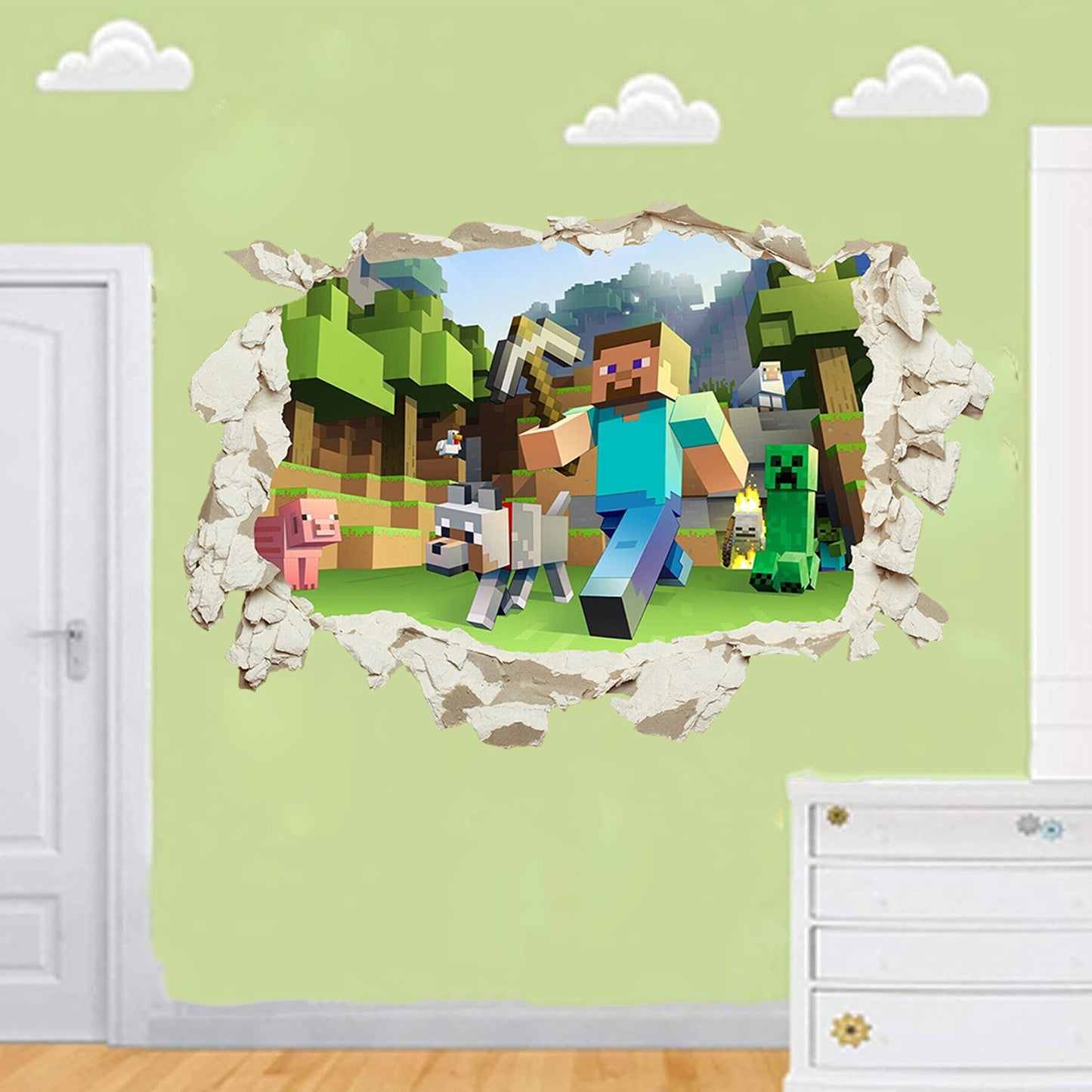 Minecraft Run Away Wall Stickers – Removable PVC Graffiti Decor