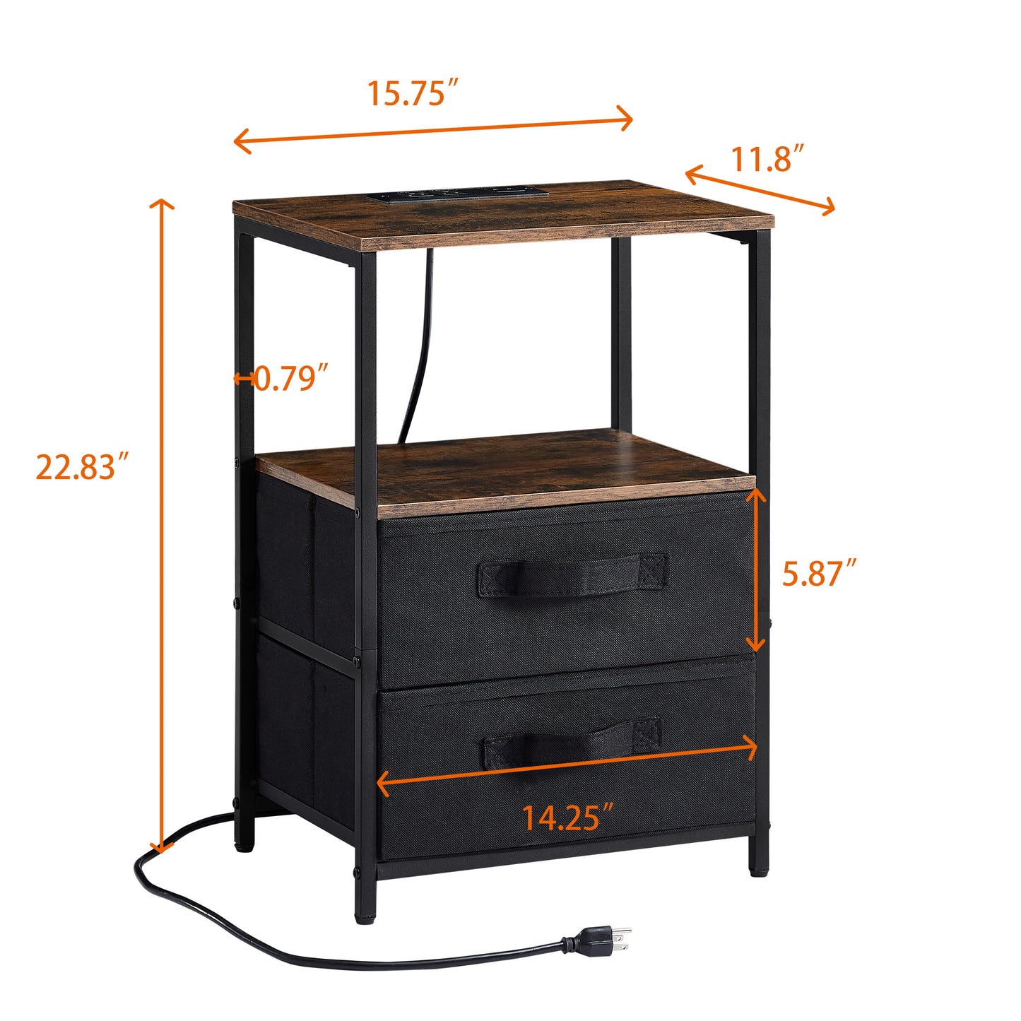 Table with Charging Station – Nightstand with USB Ports, Outlet & Storage Drawerss