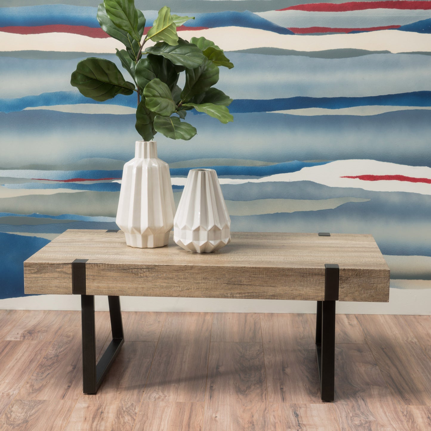Modern Industrial Coffee Table – Grey MDF Wood with Sleek Metal Legs