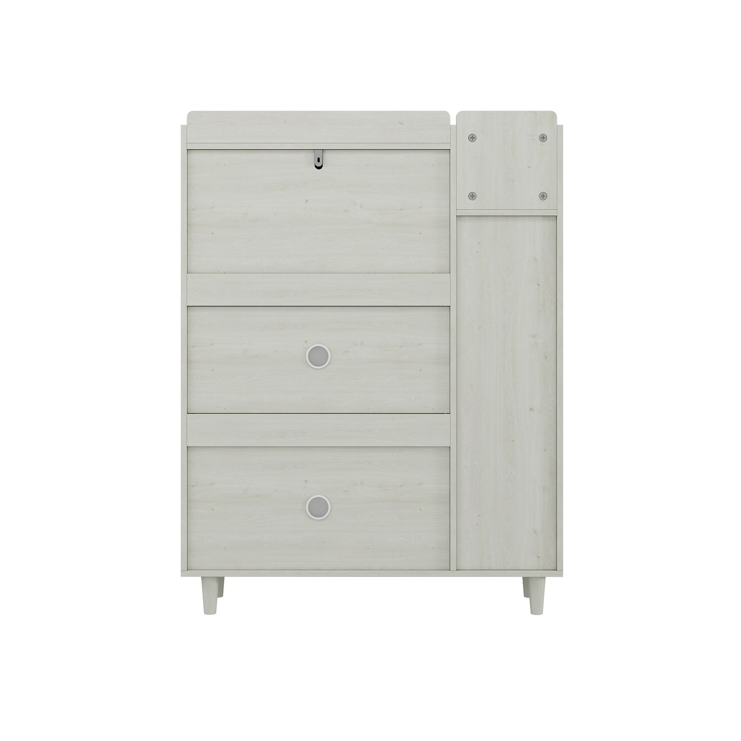 Natural Boho Rattan Shoe Cabinet – 3 Flip Drawers, Open Shelves & Storage Drawer
