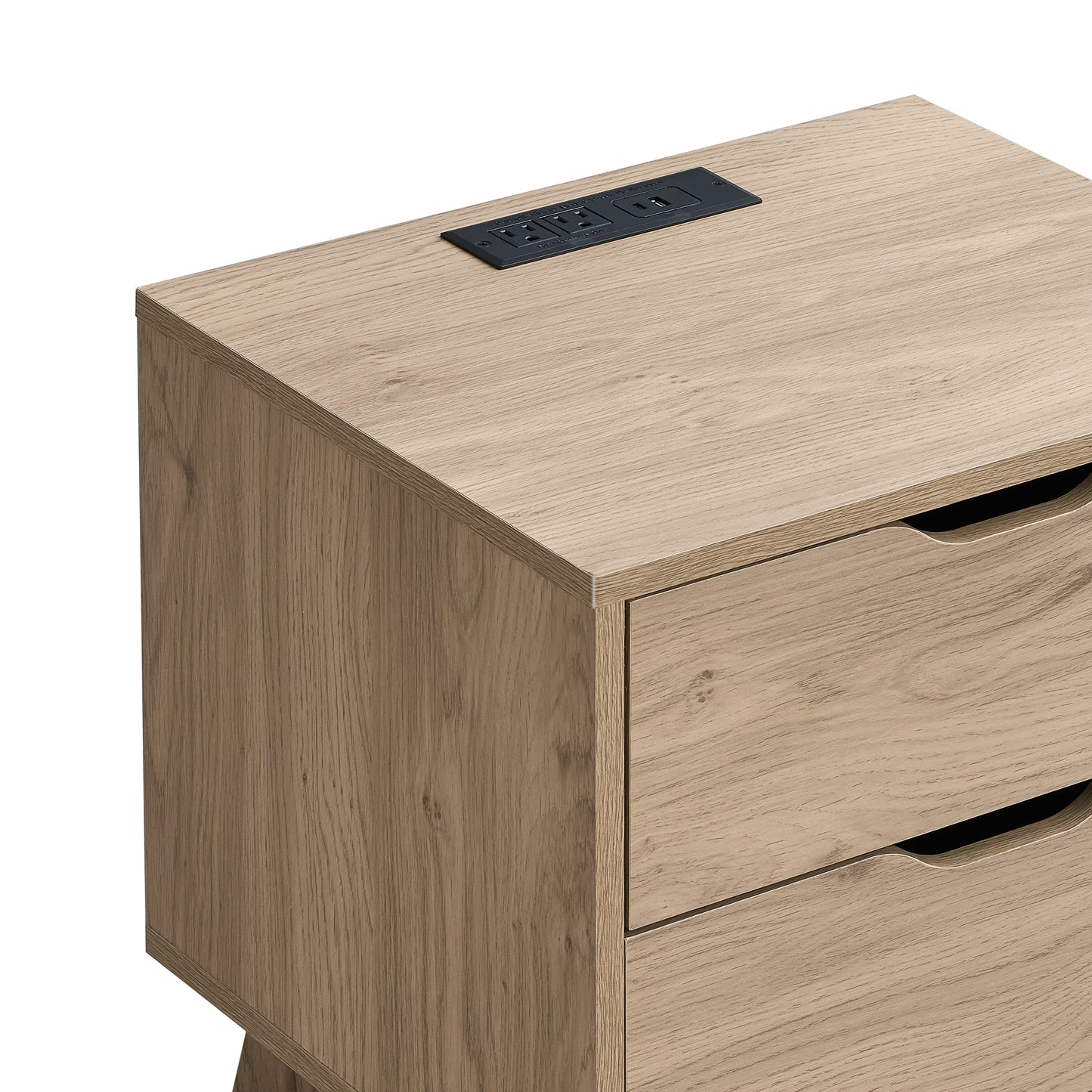 Nordica Oak Nightstand with USB & Type-C Charging – 2-Drawer Bedside Table