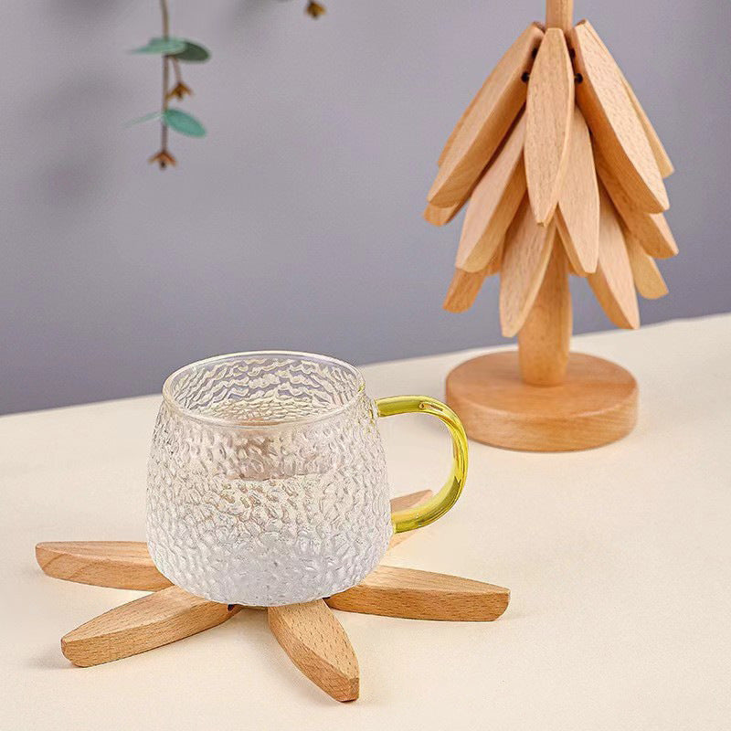 Wooden Christmas Tree Coaster Set – Solid Walnut & Beech, Heat-Resistant, 3-Piece with Base