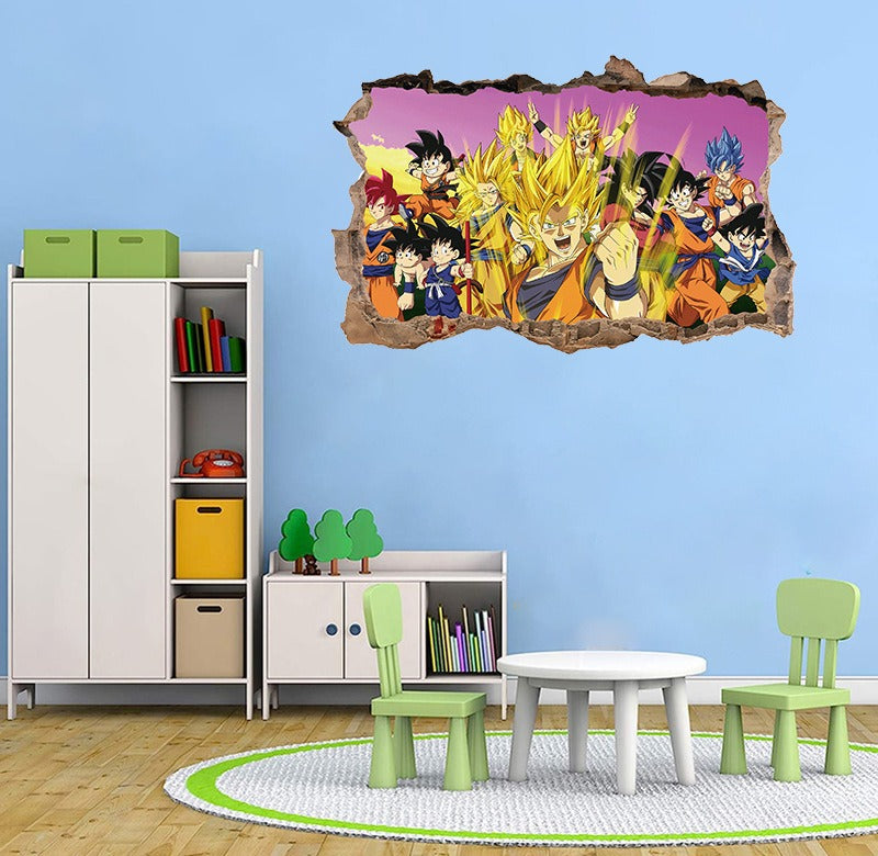 3D Broken Wall Dragon Ball Wall Sticker – Self-Adhesive Anime Decor