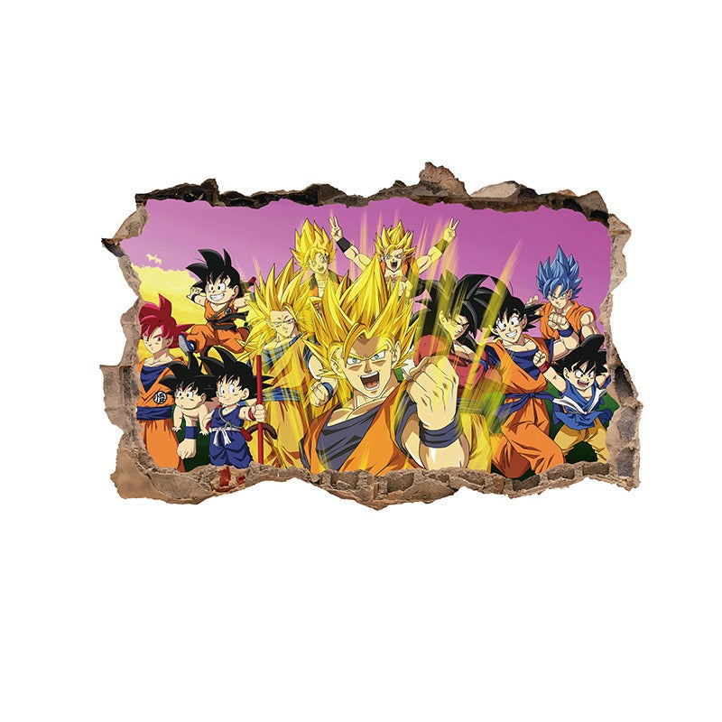 3D Broken Wall Dragon Ball Wall Sticker – Self-Adhesive Anime Decor