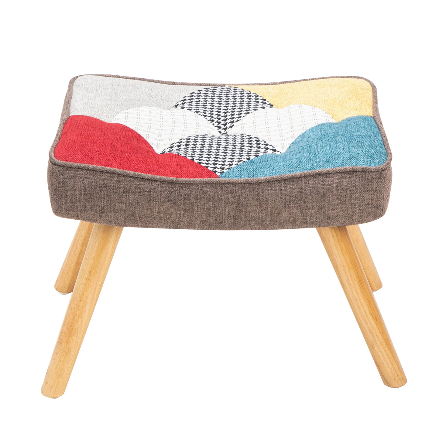 Mid-Century Rocking Chair with Ottoman – Patchwork Fabric Rocker with Wood Legs