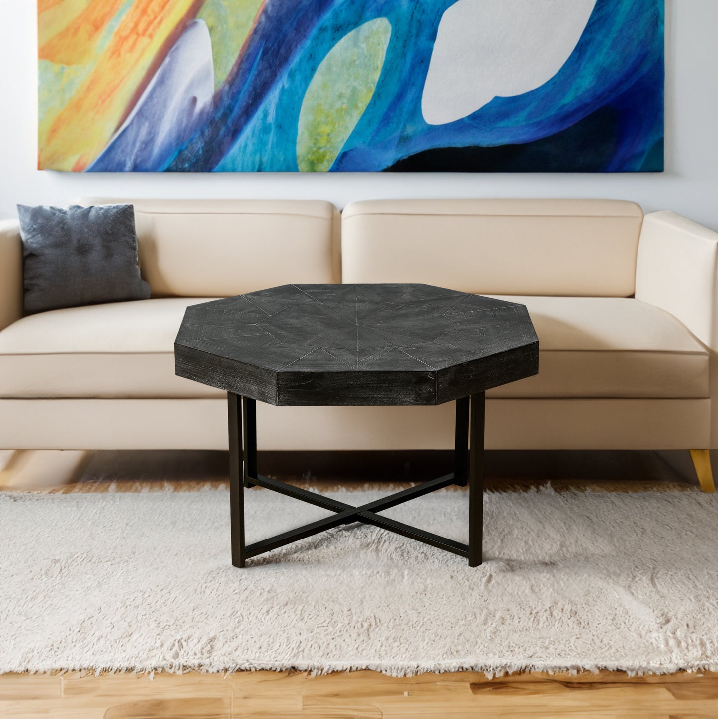 Wooden Octagonal Retro Patchwork Coffee Table