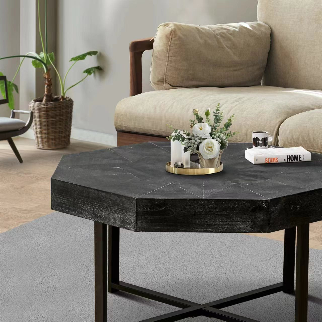 Wooden Octagonal Retro Patchwork Coffee Table