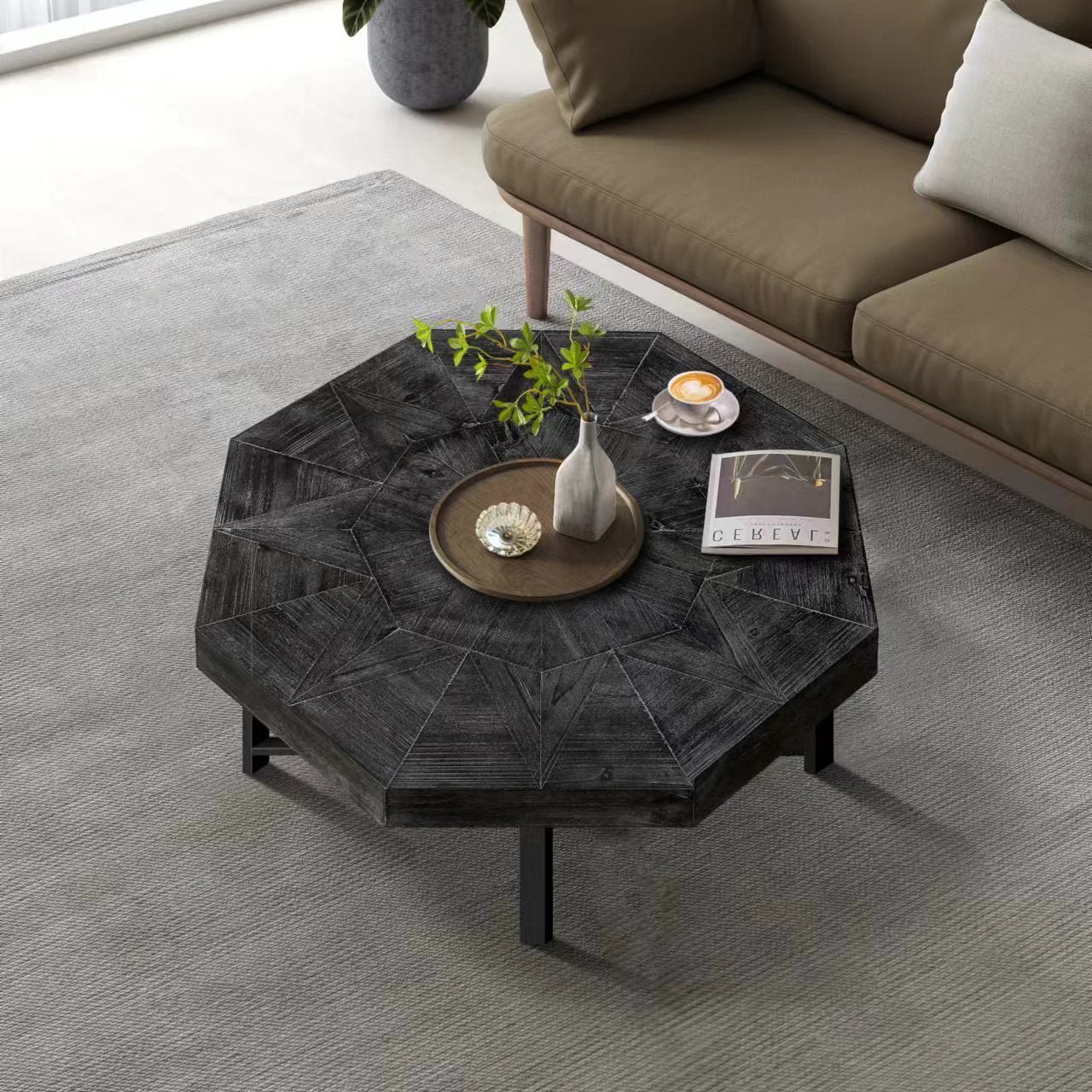 Wooden Octagonal Retro Patchwork Coffee Table