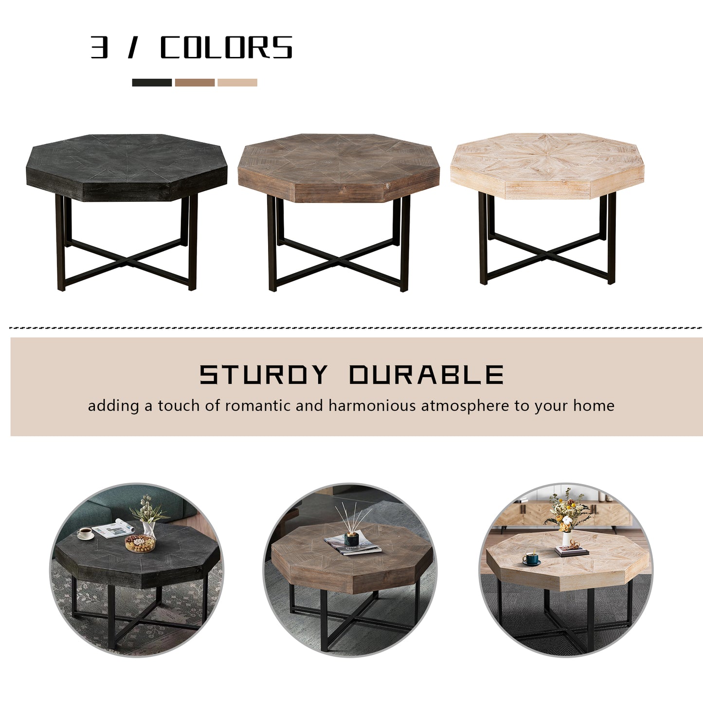 Wooden Octagonal Retro Patchwork Coffee Table