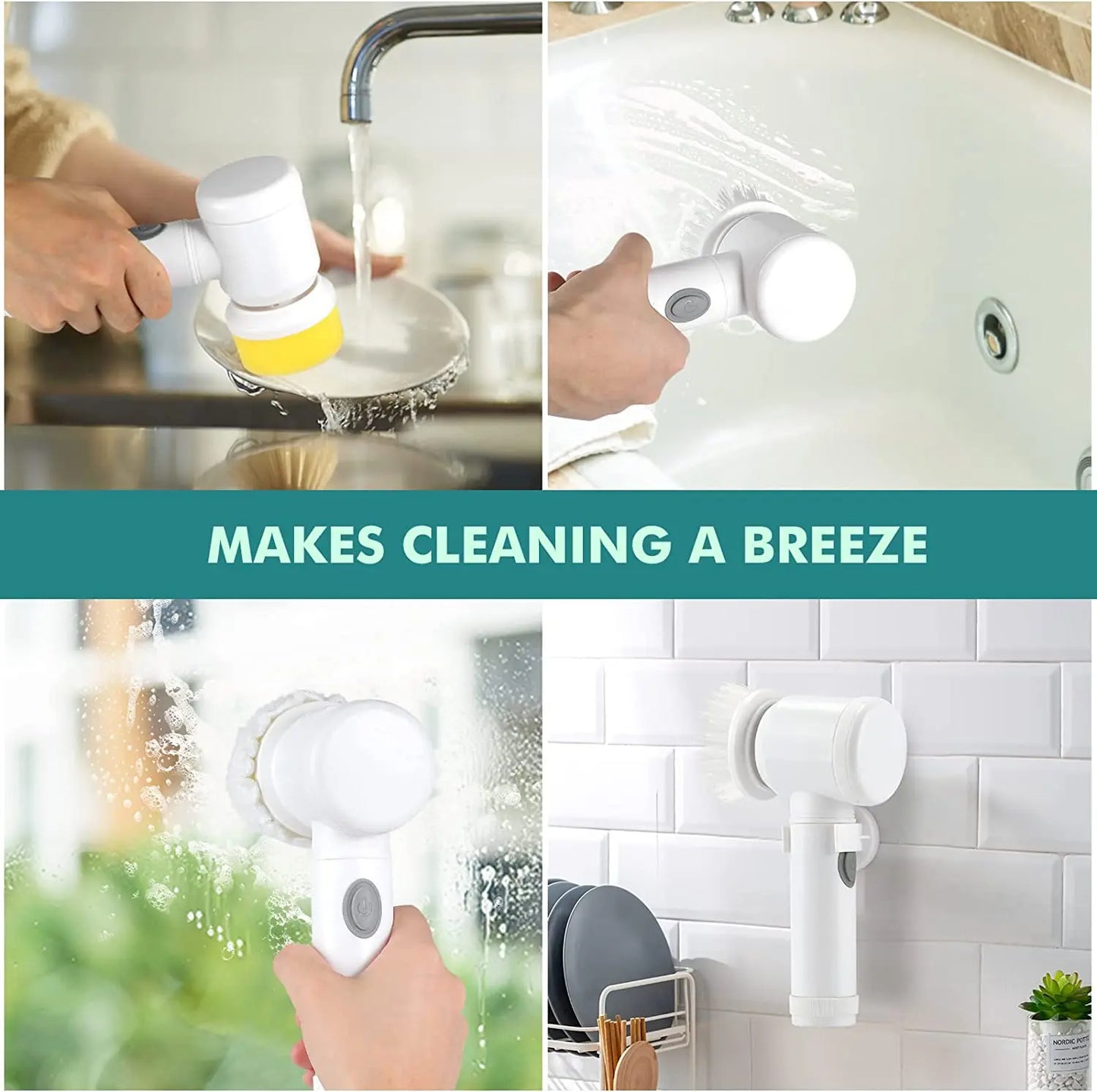 5-in-1 Electric Cleaning Brush – Cordless, Rechargeable & Multifunctional Scrubber