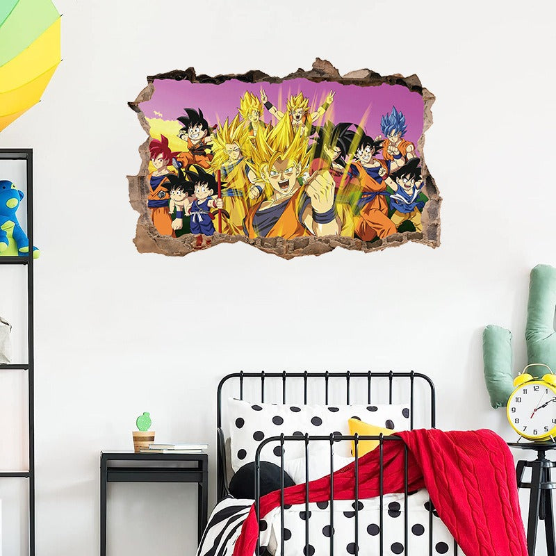 3D Broken Wall Dragon Ball Wall Sticker – Self-Adhesive Anime Decor