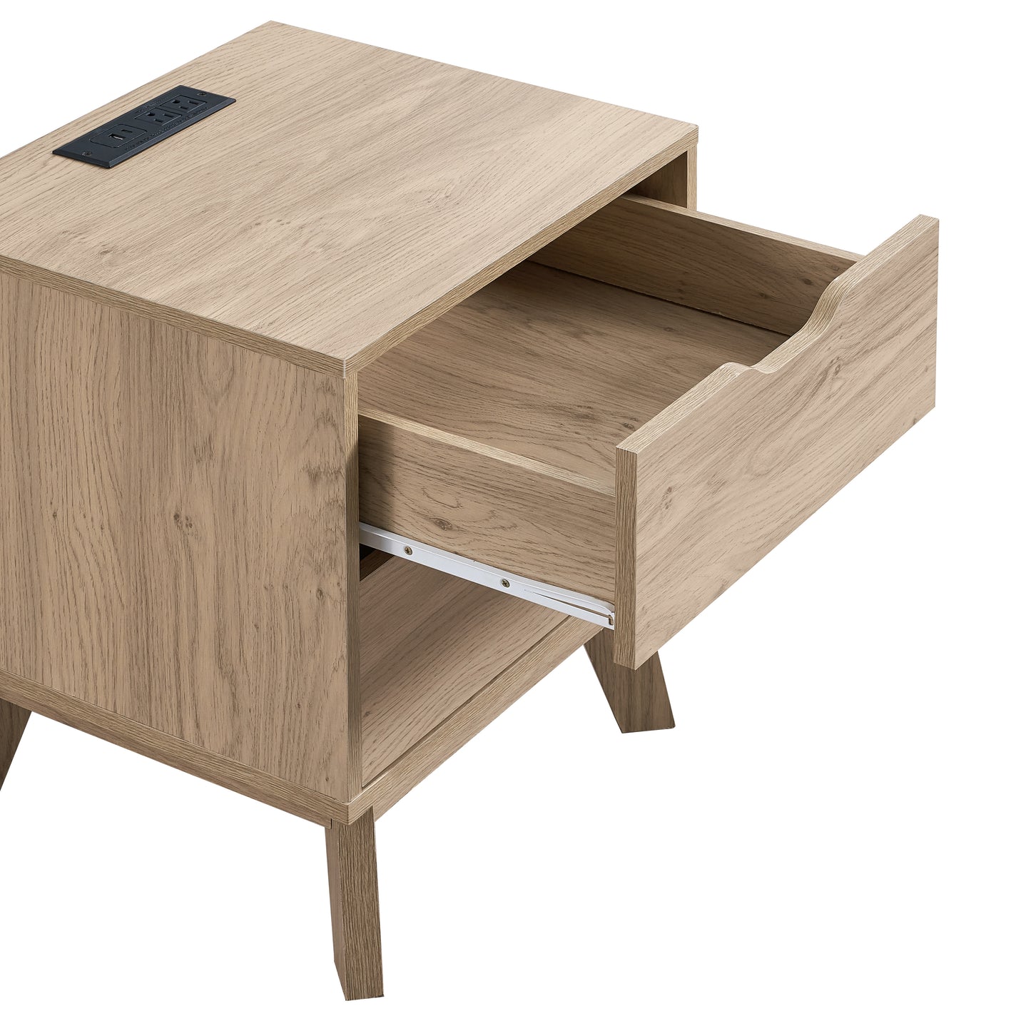 Nordica Oak Nightstand with USB & Type-C Charging – 2-Drawer Bedside Table