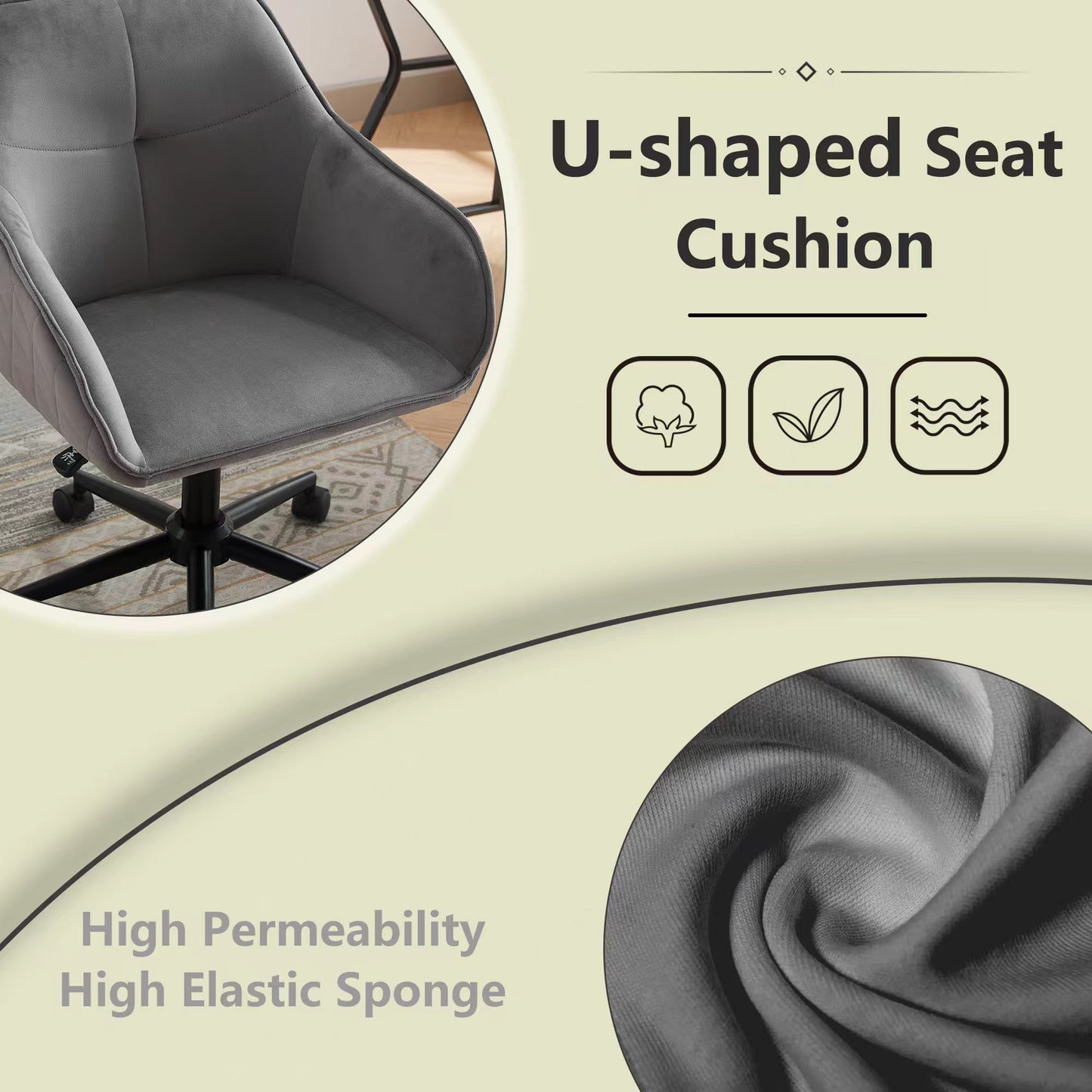 Modern Velvet Office Desk Chair with Wheels – Stylish & Comfortable Home Vanity Chair