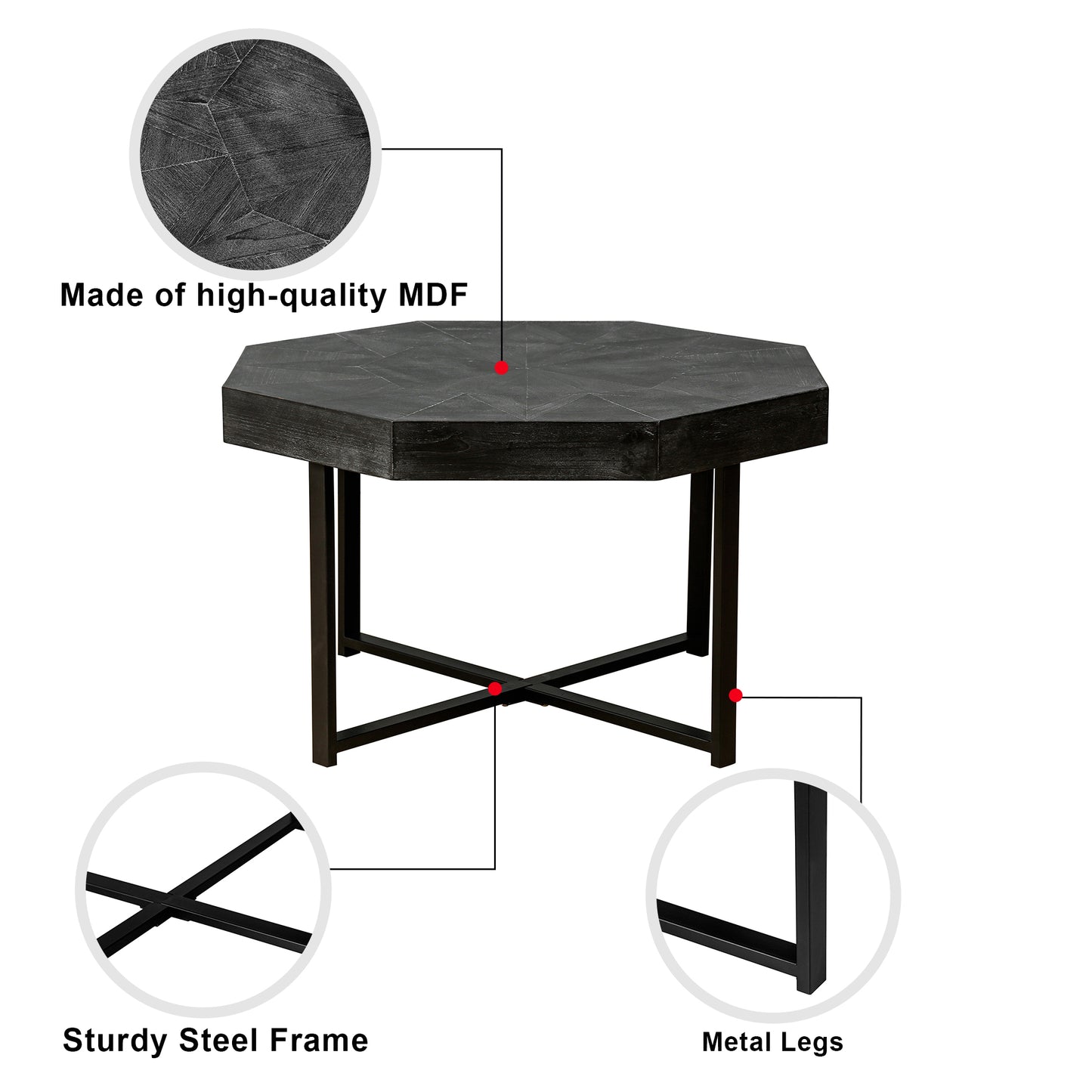 Wooden Octagonal Retro Patchwork Coffee Table