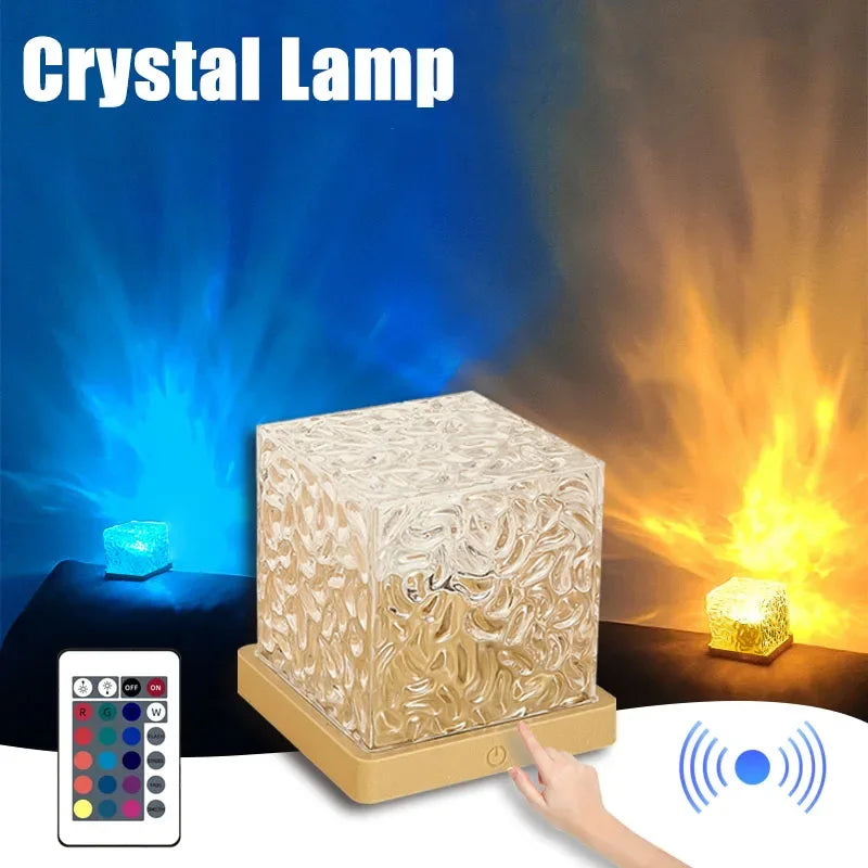 16-Color Rotating Water Ripple Projector Night Light – Crystal Flame Atmosphere Lamp