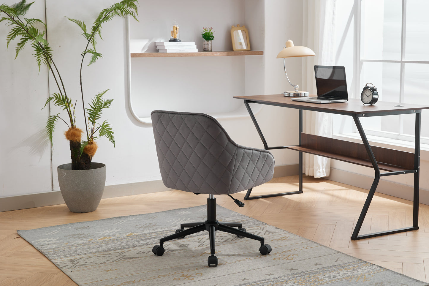 Modern Velvet Office Desk Chair with Wheels – Stylish & Comfortable Home Vanity Chair