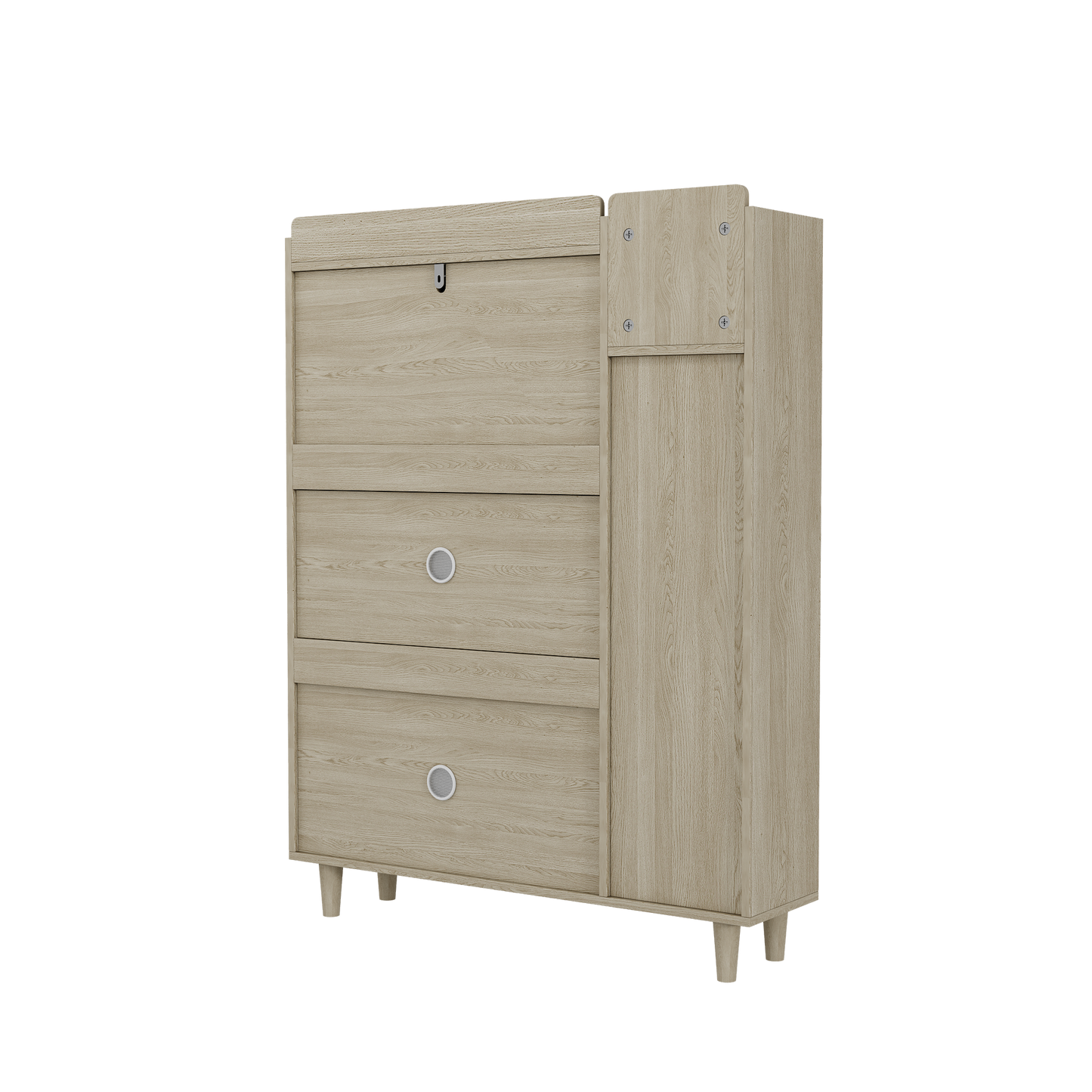 Natural Bohemian Rattan Shoe Cabinet – 3 Flip Drawers, Shelves & Storage Drawer