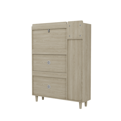 Natural Bohemian Rattan Shoe Cabinet – 3 Flip Drawers, Shelves & Storage Drawer