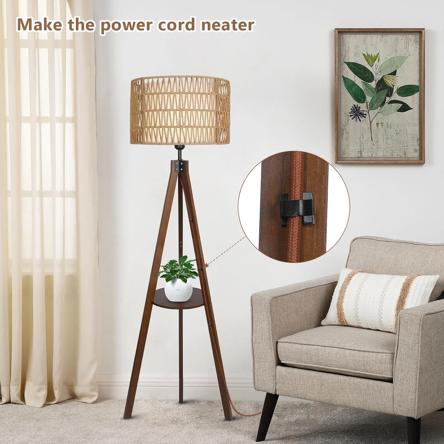 Boho Tripod Floor Lamp with Shelves