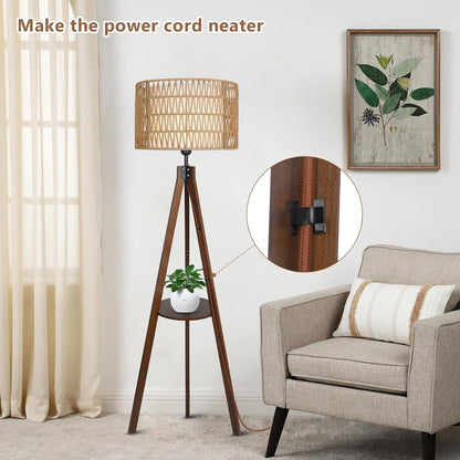Boho Tripod Floor Lamp with Shelves