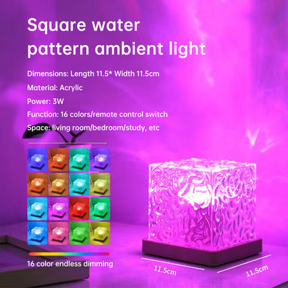 16-Color Rotating Water Ripple Projector Night Light – Crystal Flame Atmosphere Lamp