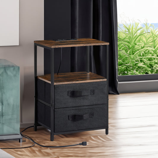 Table with Charging Station – Nightstand with USB Ports, Outlet & Storage Drawerss