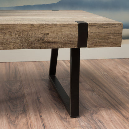 Modern Industrial Coffee Table – Grey MDF Wood with Sleek Metal Legs