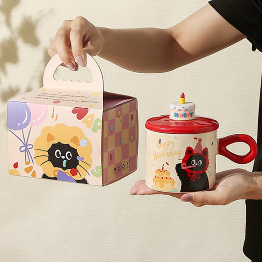Adorable Cartoon Cat Mug with Lid – Cute Ceramic Coffee Cup for Gifts & Office Use