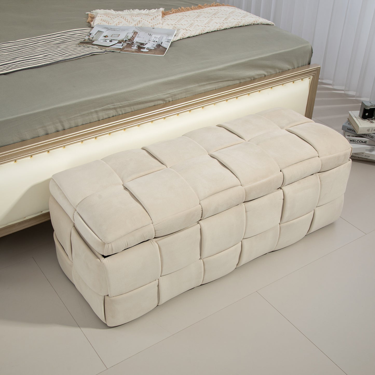 COOLMORE Velvet Storage Ottoman Bench