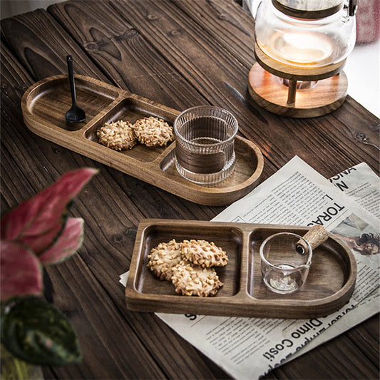 Handcrafted Acacia Wood Oval Divided Plate