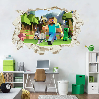 Minecraft Run Away Wall Stickers – Removable PVC Graffiti Decor