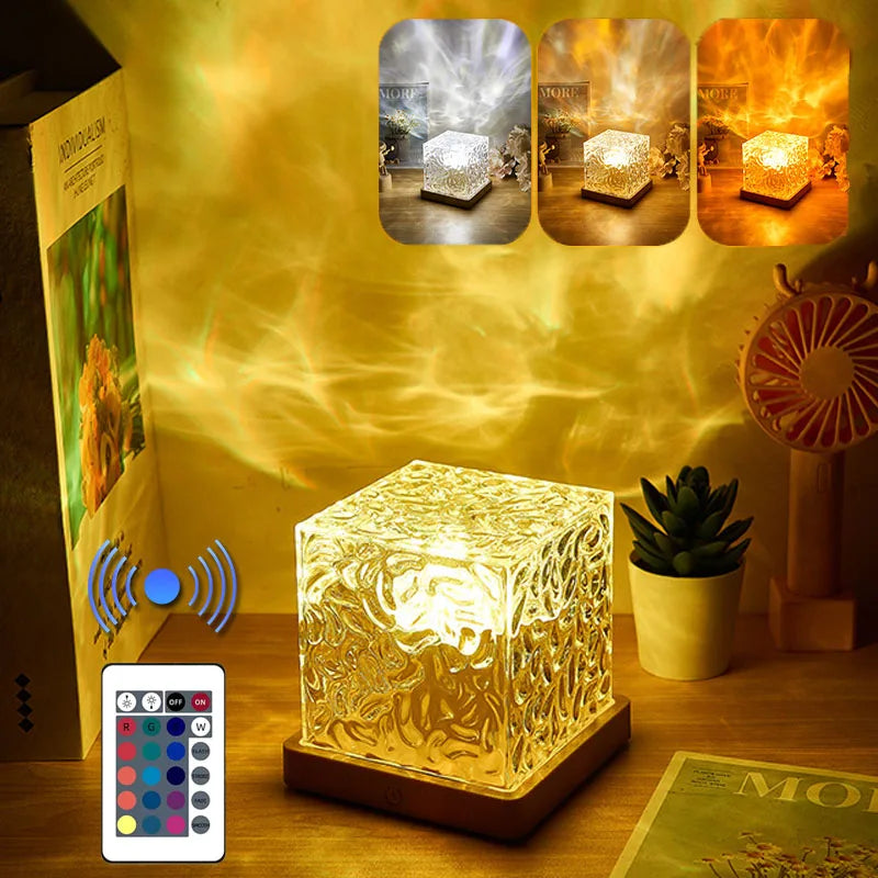 16-Color Rotating Water Ripple Projector Night Light – Crystal Flame Atmosphere Lamp