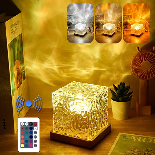 16-Color Rotating Water Ripple Projector Night Light – Crystal Flame Atmosphere Lamp