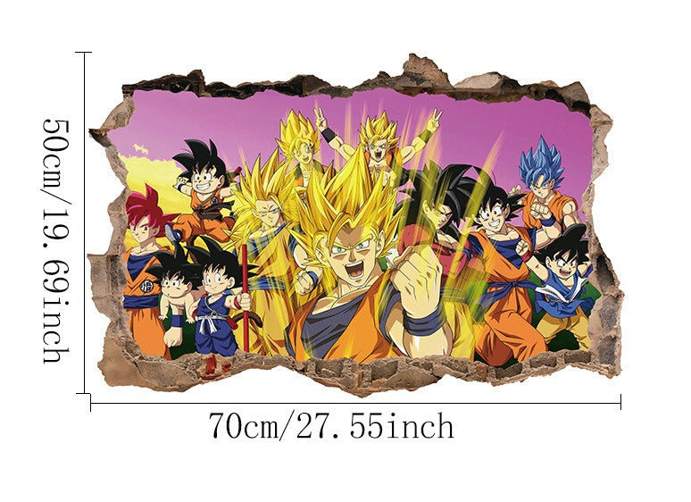 3D Broken Wall Dragon Ball Wall Sticker – Self-Adhesive Anime Decor