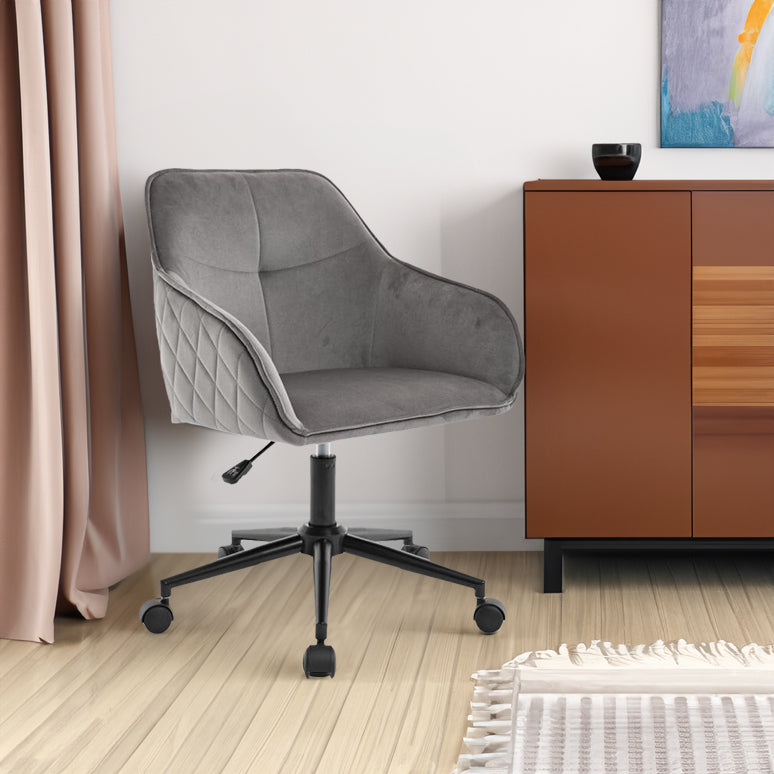Modern Velvet Office Desk Chair with Wheels – Stylish & Comfortable Home Vanity Chair