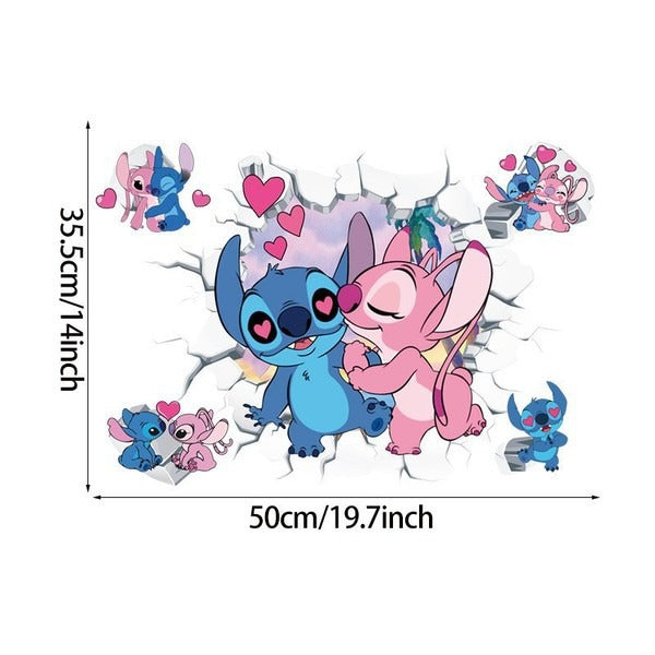 3D Broken Wall Stitch Wallpaper – Self-Adhesive Cartoon Anime Wall Sticker