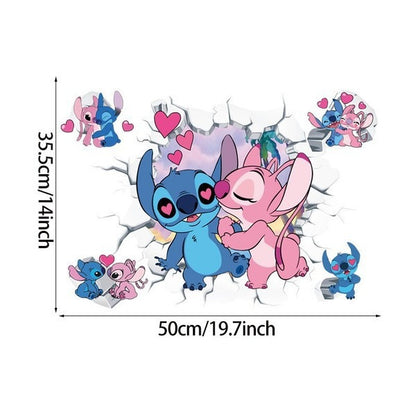 3D Broken Wall Stitch Wallpaper – Self-Adhesive Cartoon Anime Wall Sticker