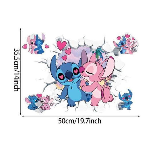 3D Broken Wall Stitch Wallpaper – Self-Adhesive Cartoon Anime Wall Sticker