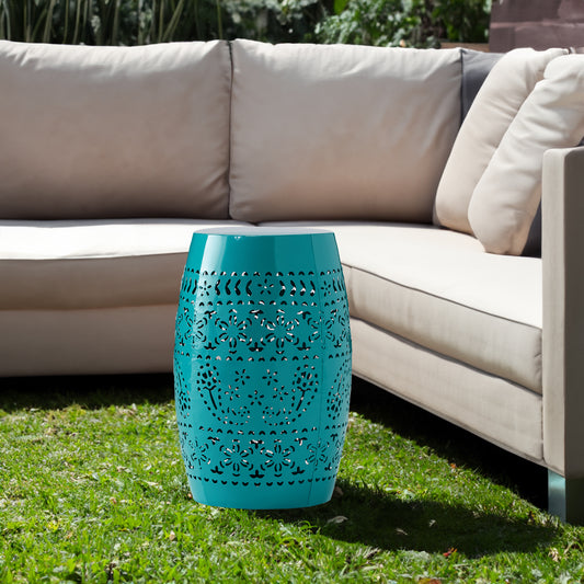 Ruby12 Teal Lace-Cut Metal Side Table – Modern Accent Table for Indoor & Outdoor